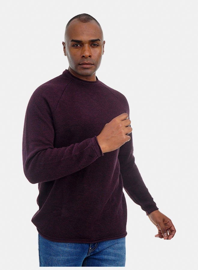 FIRE WOOD Firewood Basic Pullover Round Neck, Long Sleeves For Men- Wine Red - Image 4